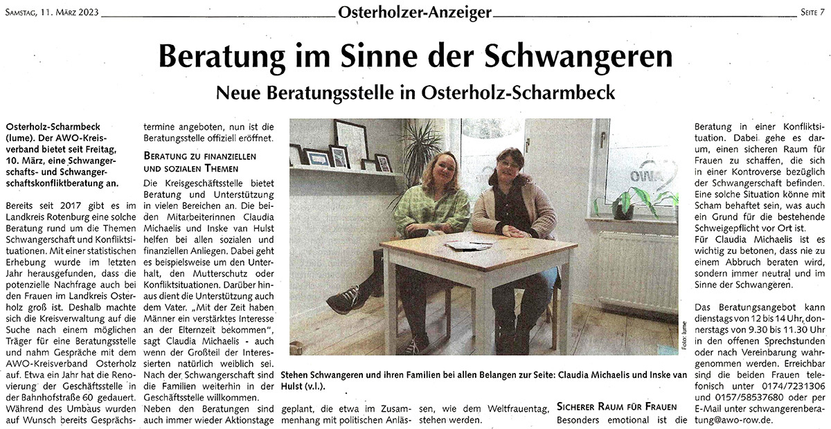 Zeitungsartikel Schwangerenberatung